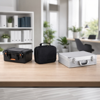 HUSK Kunststoffkoffer, Shell Case Softcase und MIO Aluminiumkoffer nebeneinander